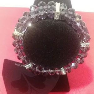 Purple acrylic bracelet w/gold bars & rhinestones